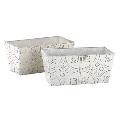 Tin Distressed White Planters