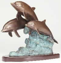 Brass Triple Dolphins On Wave