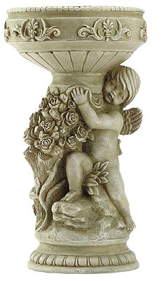 Stone-Finished Cherub Birdbath